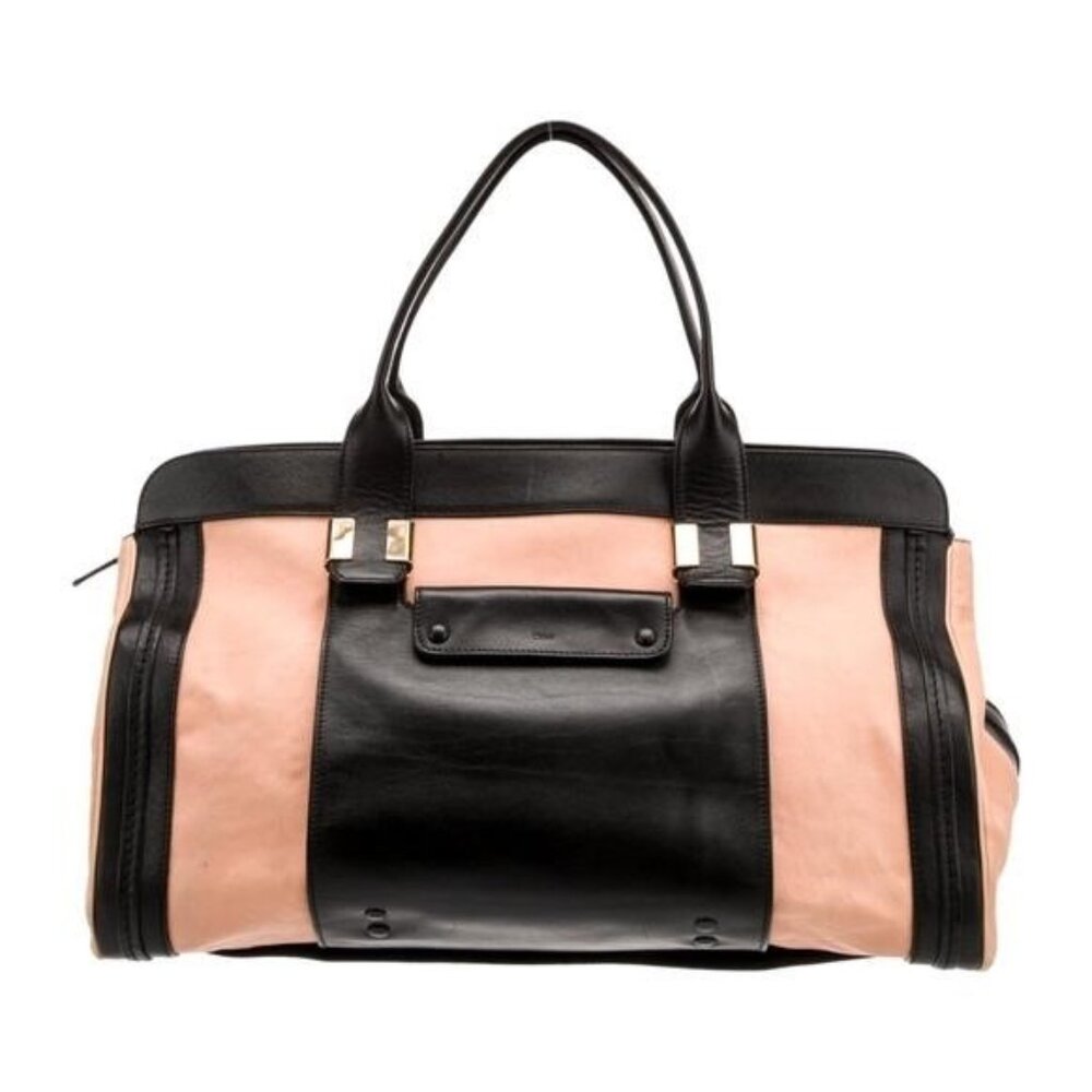 Chloe Alice Blush/Black Leather Colorblock Top Handle Bag